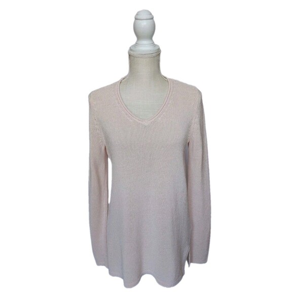 J. McLaughlin Size M Light Pink Cotton Blend Tight Knit V-Neck Sweater - Picture 1 of 9